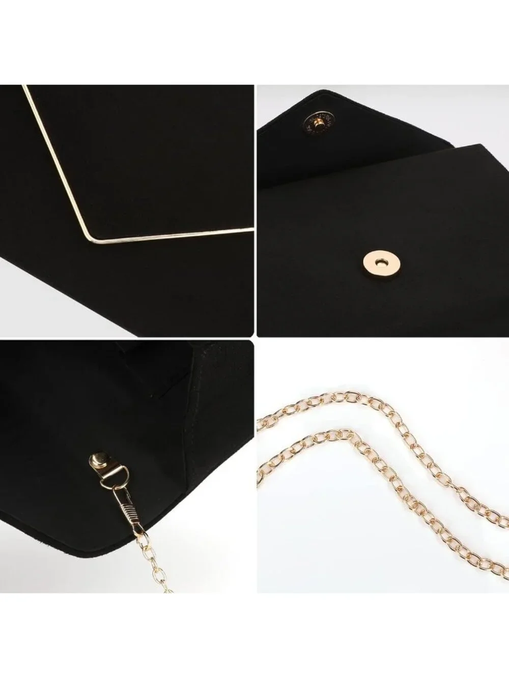 👜 Women's Black Wedding Party Cocktail Prom Faux Suede Crossbody Clutch Purse